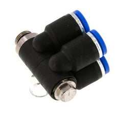 8mm x G1/8'' 4-way Manifold Push-in Fitting with Male Threads Brass/PA 66 NBR Rotatable