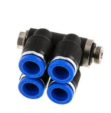 8mm x G1/8'' 4-way Manifold Push-in Fitting with Male Threads Brass/PA 66 NBR Rotatable