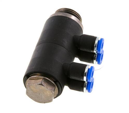 4mm x G3/8'' 4-way Manifold Push-in Fitting with Male Threads Brass/PA 66 NBR Rotatable