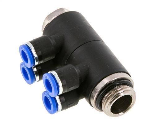 6mm x G3/8'' 4-way Manifold Push-in Fitting with Male Threads Brass/PA 66 NBR Rotatable