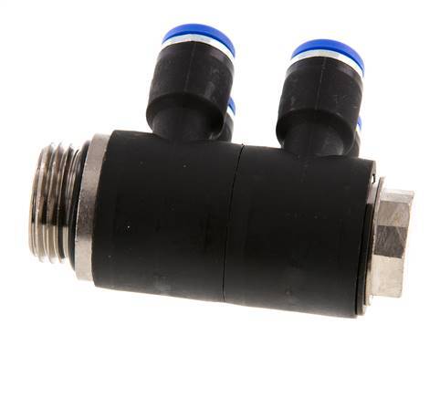 8mm x G1/2'' 4-way Manifold Push-in Fitting with Male Threads Brass/PA 66 NBR Rotatable