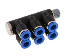 6mm x R1/8'' 6-way Manifold Push-in Fitting with Male Threads Brass/PA 66 NBR Rotatable