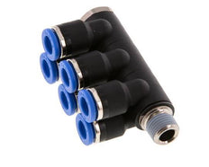 6mm x R1/8'' 6-way Manifold Push-in Fitting with Male Threads Brass/PA 66 NBR Rotatable