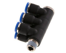 6mm x R1/8'' 6-way Manifold Push-in Fitting with Male Threads Brass/PA 66 NBR Rotatable