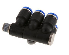 8mm x R1/8'' 6-way Manifold Push-in Fitting with Male Threads Brass/PA 66 NBR Rotatable