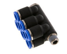 8mm x R1/8'' 6-way Manifold Push-in Fitting with Male Threads Brass/PA 66 NBR Rotatable