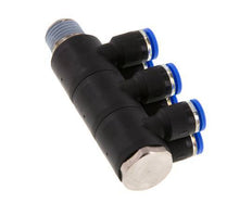 6mm x R1/4'' 6-way Manifold Push-in Fitting with Male Threads Brass/PA 66 NBR Rotatable