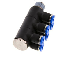 6mm x R1/4'' 6-way Manifold Push-in Fitting with Male Threads Brass/PA 66 NBR Rotatable