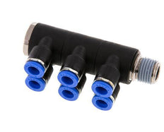 6mm x R1/4'' 6-way Manifold Push-in Fitting with Male Threads Brass/PA 66 NBR Rotatable