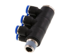 6mm x R1/4'' 6-way Manifold Push-in Fitting with Male Threads Brass/PA 66 NBR Rotatable