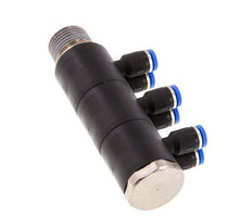 4mm x R3/8'' 6-way Manifold Push-in Fitting with Male Threads Brass/PA 66 NBR Rotatable