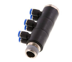 4mm x R3/8'' 6-way Manifold Push-in Fitting with Male Threads Brass/PA 66 NBR Rotatable