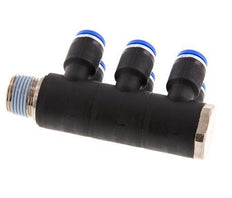 8mm x R3/8'' 6-way Manifold Push-in Fitting with Male Threads Brass/PA 66 NBR Rotatable