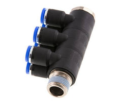 8mm x R3/8'' 6-way Manifold Push-in Fitting with Male Threads Brass/PA 66 NBR Rotatable