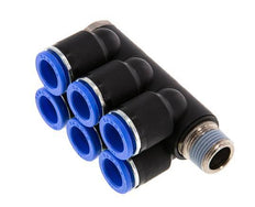 12mm x R3/8'' 6-way Manifold Push-in Fitting with Male Threads Brass/PA 66 NBR Rotatable