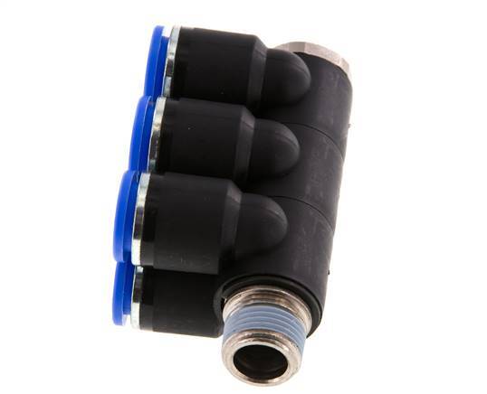 12mm x R3/8'' 6-way Manifold Push-in Fitting with Male Threads Brass/PA 66 NBR Rotatable