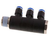 8mm x R1/2'' 6-way Manifold Push-in Fitting with Male Threads Brass/PA 66 NBR Rotatable