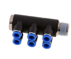 8mm x R1/2'' 6-way Manifold Push-in Fitting with Male Threads Brass/PA 66 NBR Rotatable