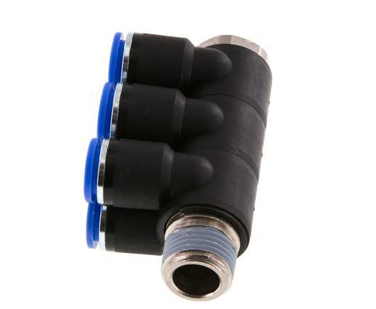 12mm x R1/2'' 6-way Manifold Push-in Fitting with Male Threads Brass/PA 66 NBR Rotatable