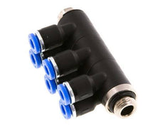 4mm x G1/8'' 6-way Manifold Push-in Fitting with Male Threads Brass/PA 66 NBR Rotatable