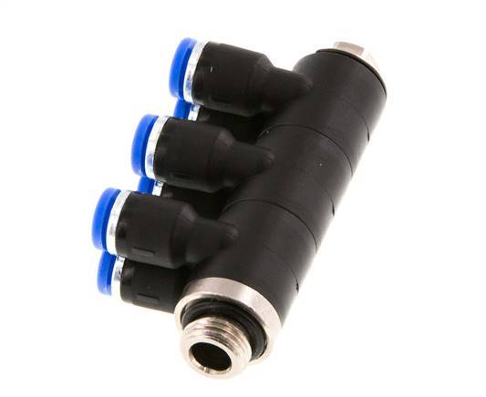 4mm x G1/8'' 6-way Manifold Push-in Fitting with Male Threads Brass/PA 66 NBR Rotatable