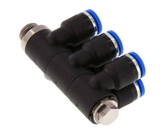 6mm x G1/8'' 6-way Manifold Push-in Fitting with Male Threads Brass/PA 66 NBR Rotatable