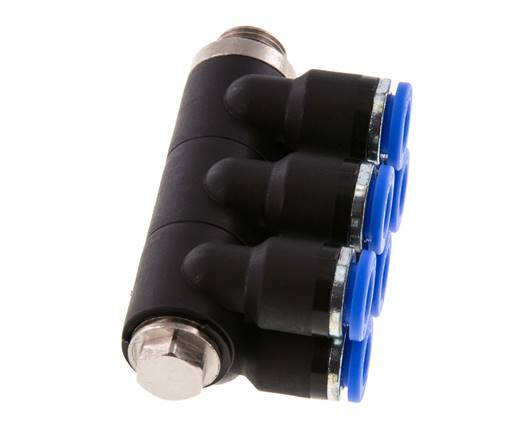 6mm x G1/8'' 6-way Manifold Push-in Fitting with Male Threads Brass/PA 66 NBR Rotatable