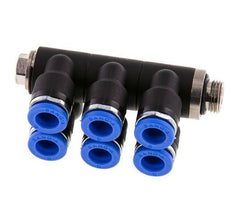 6mm x G1/8'' 6-way Manifold Push-in Fitting with Male Threads Brass/PA 66 NBR Rotatable