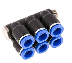 8mm x G1/8'' 6-way Manifold Push-in Fitting with Male Threads Brass/PA 66 NBR Rotatable