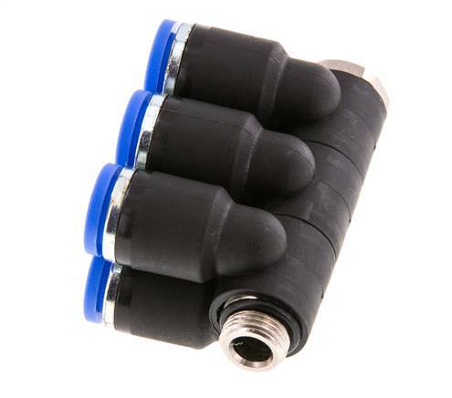 8mm x G1/8'' 6-way Manifold Push-in Fitting with Male Threads Brass/PA 66 NBR Rotatable