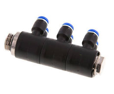 4mm x G1/4'' 6-way Manifold Push-in Fitting with Male Threads Brass/PA 66 NBR Rotatable