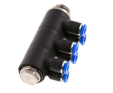 4mm x G1/4'' 6-way Manifold Push-in Fitting with Male Threads Brass/PA 66 NBR Rotatable