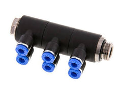 4mm x G1/4'' 6-way Manifold Push-in Fitting with Male Threads Brass/PA 66 NBR Rotatable