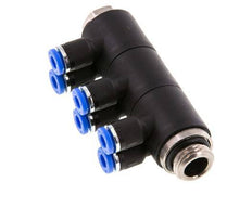 4mm x G1/4'' 6-way Manifold Push-in Fitting with Male Threads Brass/PA 66 NBR Rotatable