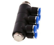 6mm x G1/4'' 6-way Manifold Push-in Fitting with Male Threads Brass/PA 66 NBR Rotatable