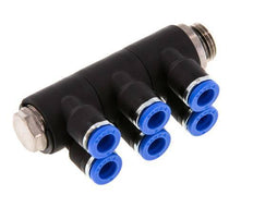 6mm x G1/4'' 6-way Manifold Push-in Fitting with Male Threads Brass/PA 66 NBR Rotatable