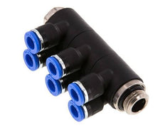 6mm x G1/4'' 6-way Manifold Push-in Fitting with Male Threads Brass/PA 66 NBR Rotatable