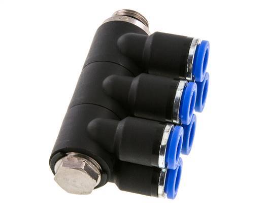 8mm x G1/4'' 6-way Manifold Push-in Fitting with Male Threads Brass/PA 66 NBR Rotatable