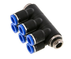 8mm x G1/4'' 6-way Manifold Push-in Fitting with Male Threads Brass/PA 66 NBR Rotatable