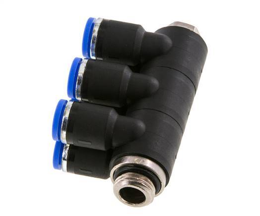 8mm x G1/4'' 6-way Manifold Push-in Fitting with Male Threads Brass/PA 66 NBR Rotatable
