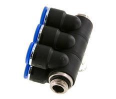 10mm x G1/4'' 6-way Manifold Push-in Fitting with Male Threads Brass/PA 66 NBR Rotatable