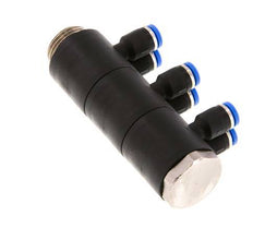 4mm x G3/8'' 6-way Manifold Push-in Fitting with Male Threads Brass/PA 66 NBR Rotatable