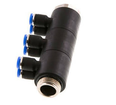 4mm x G3/8'' 6-way Manifold Push-in Fitting with Male Threads Brass/PA 66 NBR Rotatable