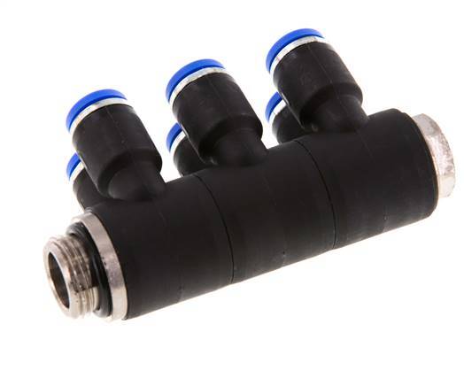 8mm x G3/8'' 6-way Manifold Push-in Fitting with Male Threads Brass/PA 66 NBR Rotatable