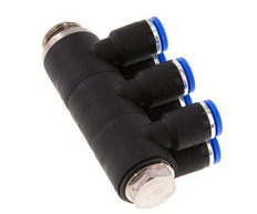 8mm x G3/8'' 6-way Manifold Push-in Fitting with Male Threads Brass/PA 66 NBR Rotatable
