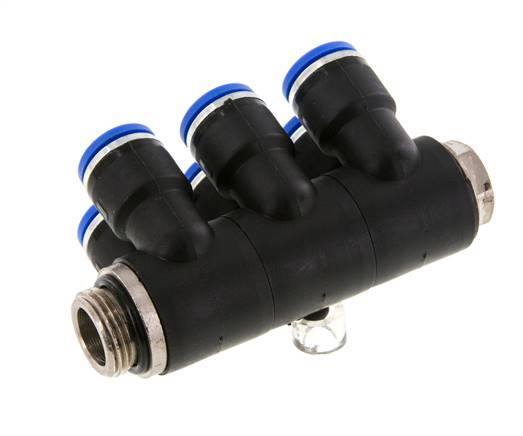10mm x G3/8'' 6-way Manifold Push-in Fitting with Male Threads Brass/PA 66 NBR Rotatable