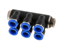 10mm x G3/8'' 6-way Manifold Push-in Fitting with Male Threads Brass/PA 66 NBR Rotatable