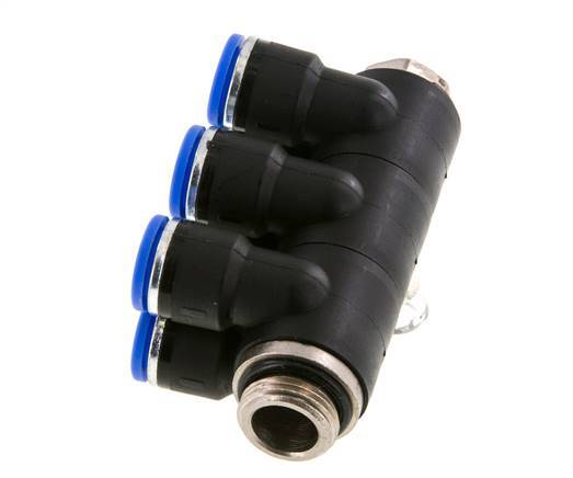 10mm x G3/8'' 6-way Manifold Push-in Fitting with Male Threads Brass/PA 66 NBR Rotatable
