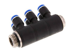 8mm x G1/2'' 6-way Manifold Push-in Fitting with Male Threads Brass/PA 66 NBR Rotatable