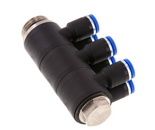 8mm x G1/2'' 6-way Manifold Push-in Fitting with Male Threads Brass/PA 66 NBR Rotatable